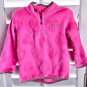 Juicy Couture Baby Girl Pink Fleece Pullover 18M Embossed Heart Print Half Zip